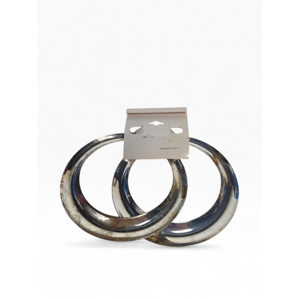 Vintage Chunky Silver Tone Hoop Earrings Aged Patina 3in LARGE OVERSIZED Metal - Picture 2 of 5